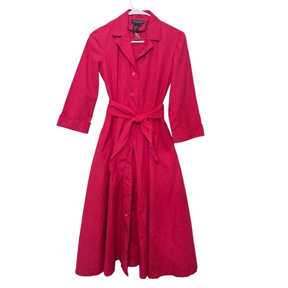 The J Peterman Company 1947 Pink shirt Dress Tie Waist Button Cotton Size 6 - Picture 3 of 7